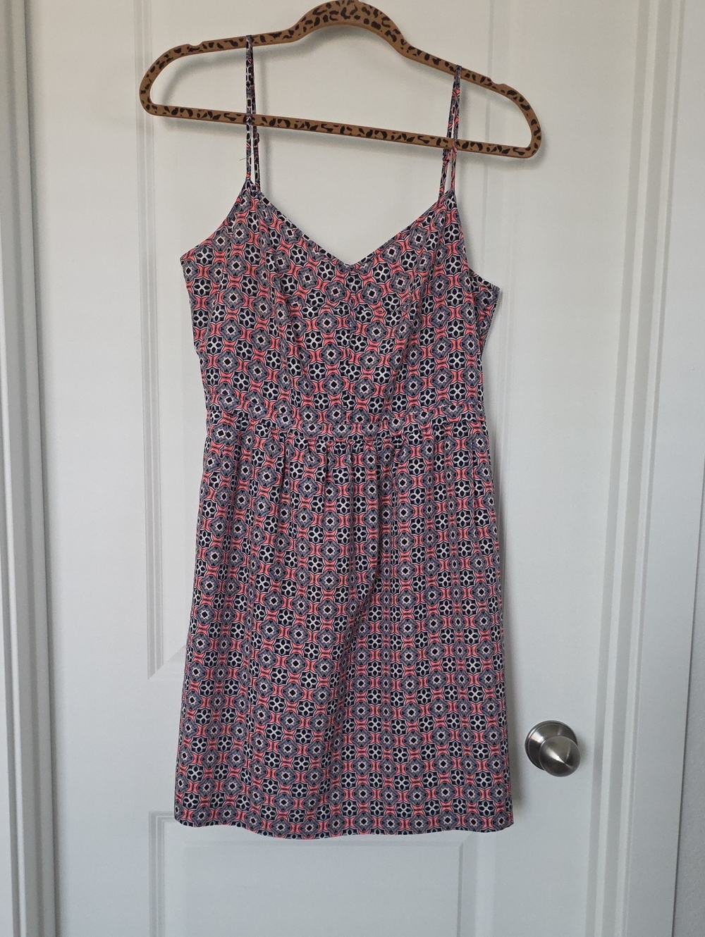 J. Crew Pink and Blue Printed Spaghetti Strap Mini Dress